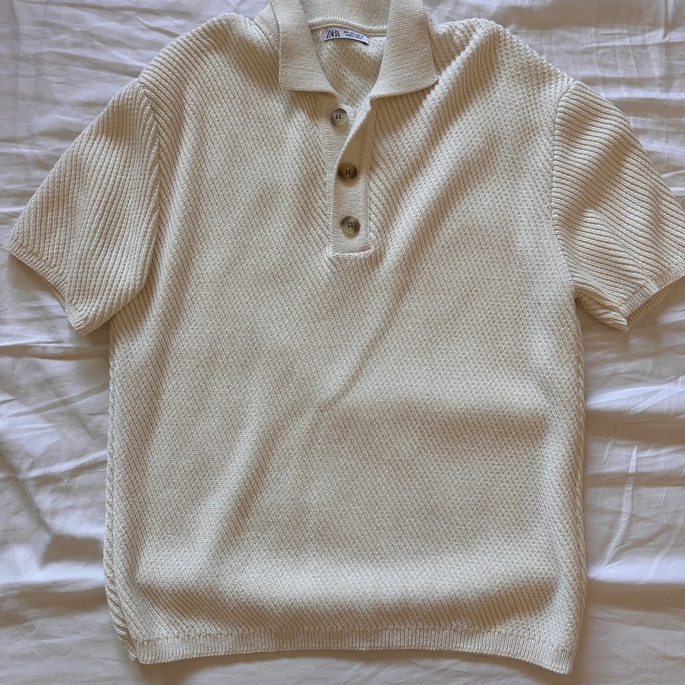 Zara Beige Textured Polo Shirt